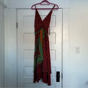 Recycled Saree Multicolor Sleeveless Midi Dress